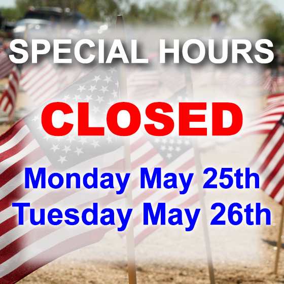 CLOSED MAY 25-26